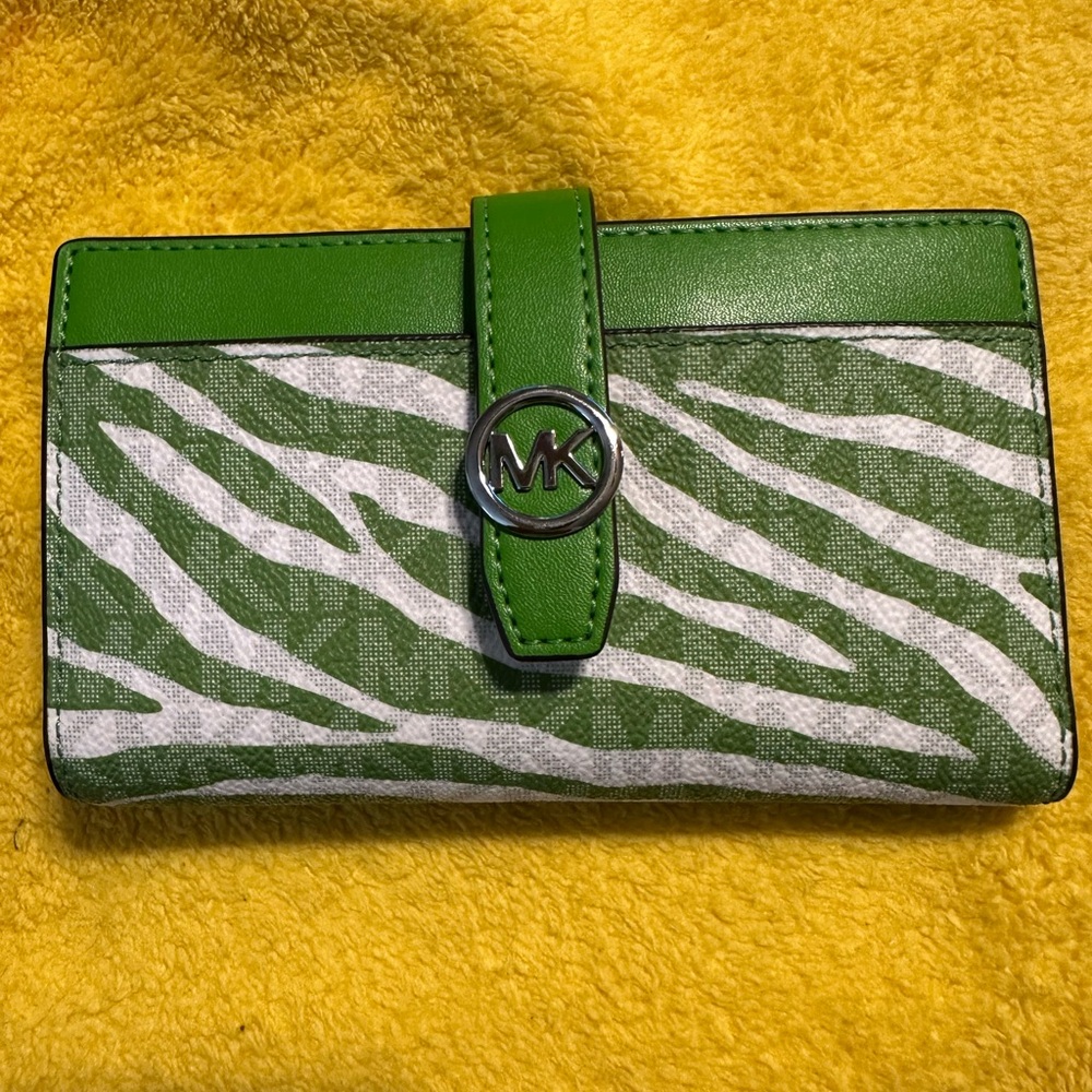 Michael Kors Green and White Zebra Wallet